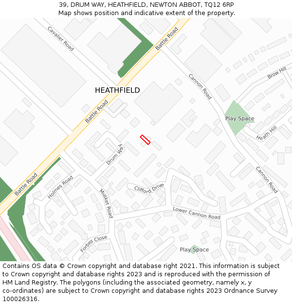 39, DRUM WAY, HEATHFIELD, NEWTON ABBOT, TQ12 6RP: Location map and indicative extent of plot