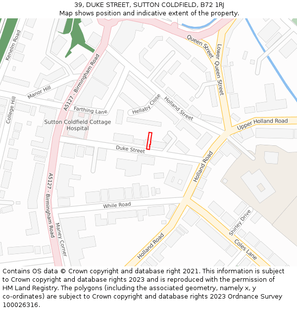 39, DUKE STREET, SUTTON COLDFIELD, B72 1RJ: Location map and indicative extent of plot