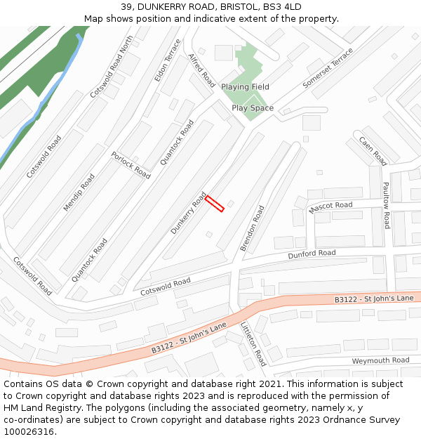39, DUNKERRY ROAD, BRISTOL, BS3 4LD: Location map and indicative extent of plot