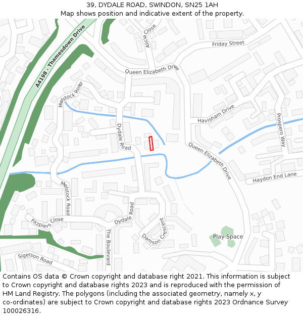 39, DYDALE ROAD, SWINDON, SN25 1AH: Location map and indicative extent of plot