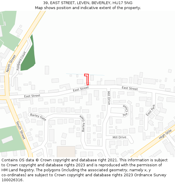39, EAST STREET, LEVEN, BEVERLEY, HU17 5NG: Location map and indicative extent of plot