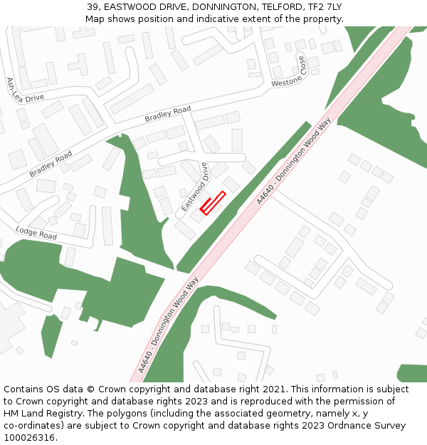 39, EASTWOOD DRIVE, DONNINGTON, TELFORD, TF2 7LY: Location map and indicative extent of plot