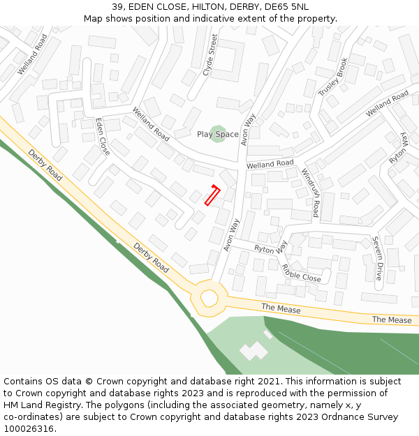 39, EDEN CLOSE, HILTON, DERBY, DE65 5NL: Location map and indicative extent of plot