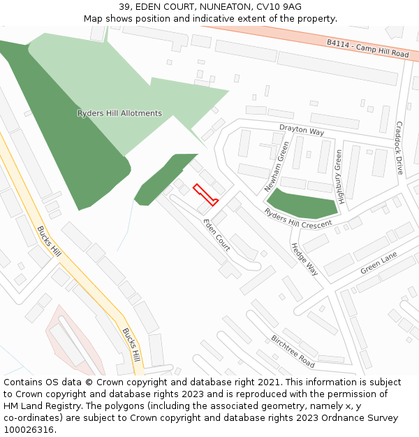 39, EDEN COURT, NUNEATON, CV10 9AG: Location map and indicative extent of plot