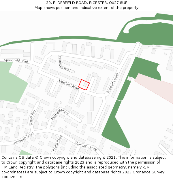 39, ELDERFIELD ROAD, BICESTER, OX27 8UE: Location map and indicative extent of plot