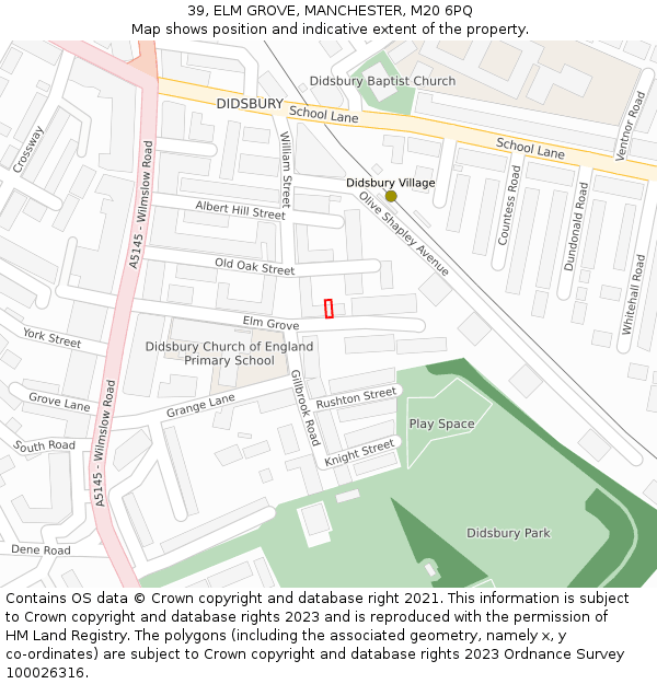 39, ELM GROVE, MANCHESTER, M20 6PQ: Location map and indicative extent of plot