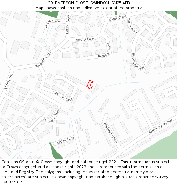 39, EMERSON CLOSE, SWINDON, SN25 4FB: Location map and indicative extent of plot