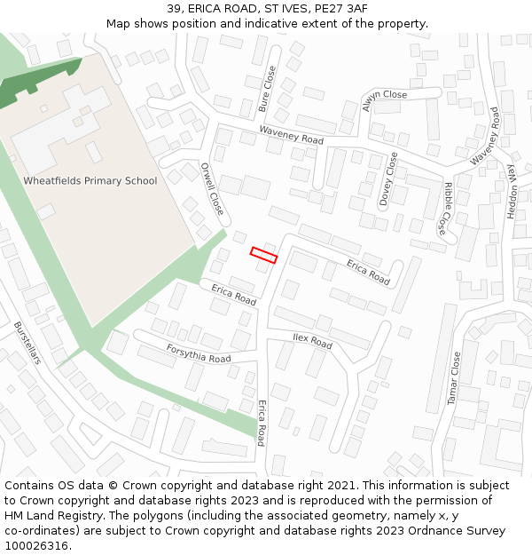39, ERICA ROAD, ST IVES, PE27 3AF: Location map and indicative extent of plot