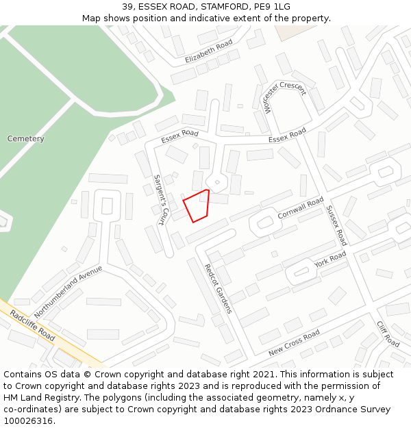 39, ESSEX ROAD, STAMFORD, PE9 1LG: Location map and indicative extent of plot