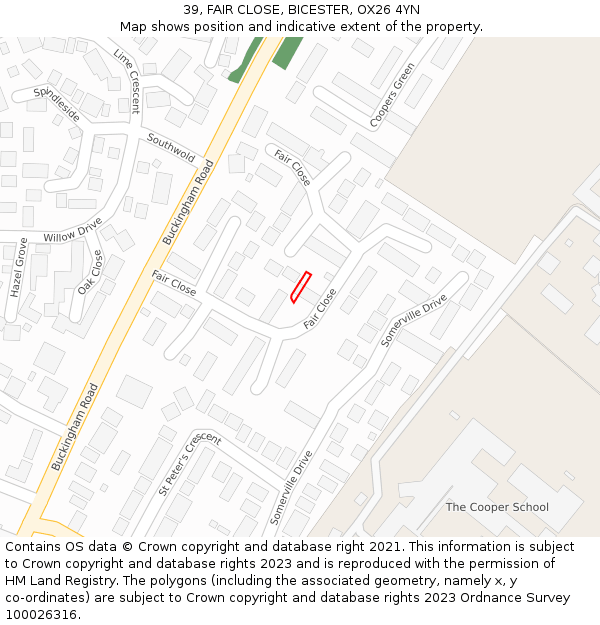 39, FAIR CLOSE, BICESTER, OX26 4YN: Location map and indicative extent of plot