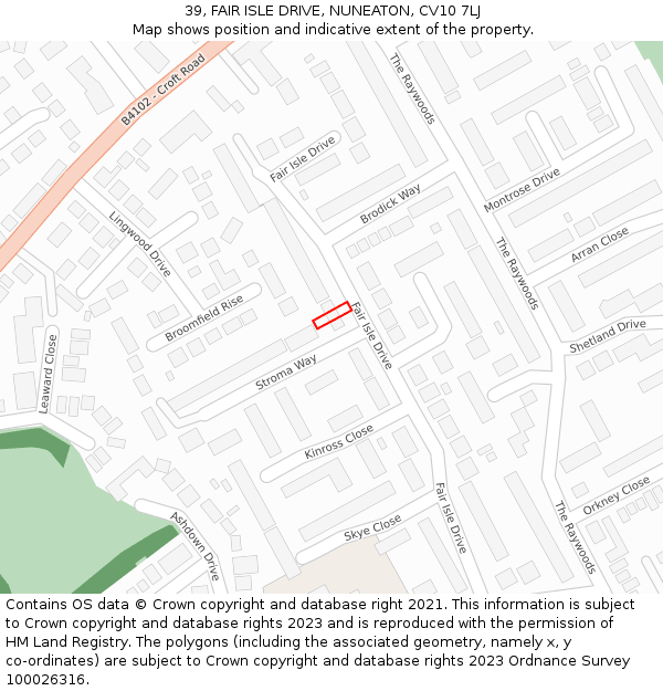 39, FAIR ISLE DRIVE, NUNEATON, CV10 7LJ: Location map and indicative extent of plot