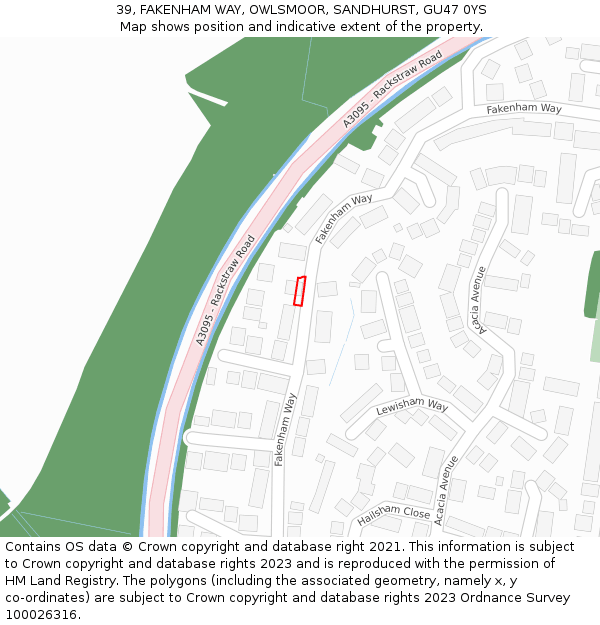 39, FAKENHAM WAY, OWLSMOOR, SANDHURST, GU47 0YS: Location map and indicative extent of plot