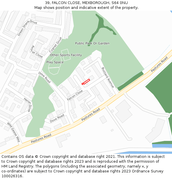 39, FALCON CLOSE, MEXBOROUGH, S64 0NU: Location map and indicative extent of plot