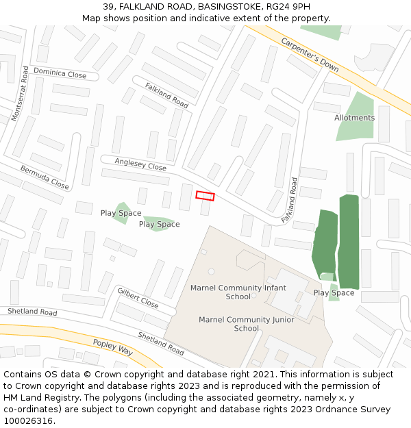 39, FALKLAND ROAD, BASINGSTOKE, RG24 9PH: Location map and indicative extent of plot