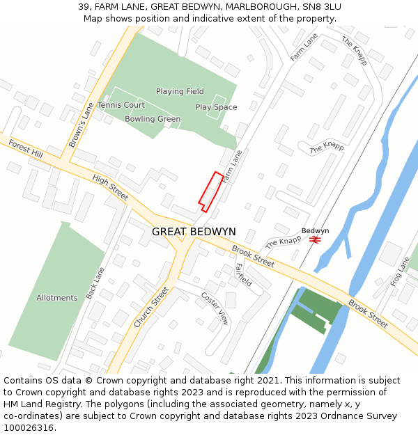39, FARM LANE, GREAT BEDWYN, MARLBOROUGH, SN8 3LU: Location map and indicative extent of plot