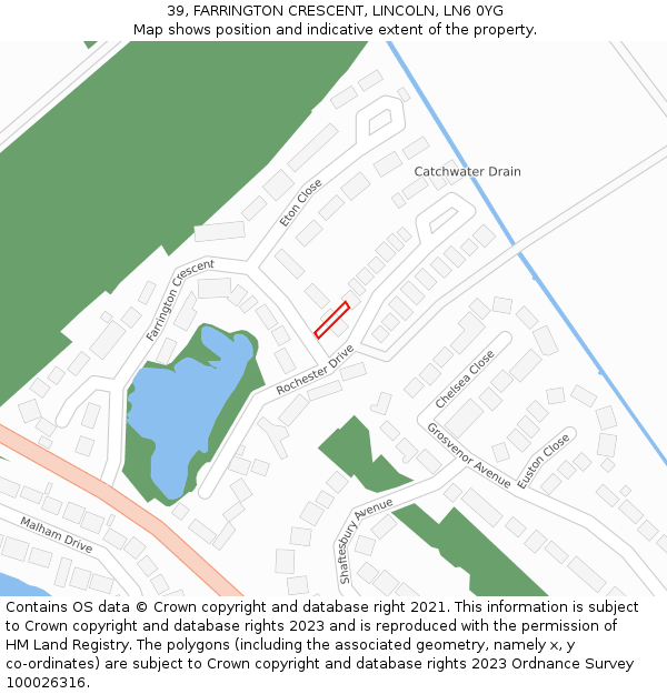 39, FARRINGTON CRESCENT, LINCOLN, LN6 0YG: Location map and indicative extent of plot