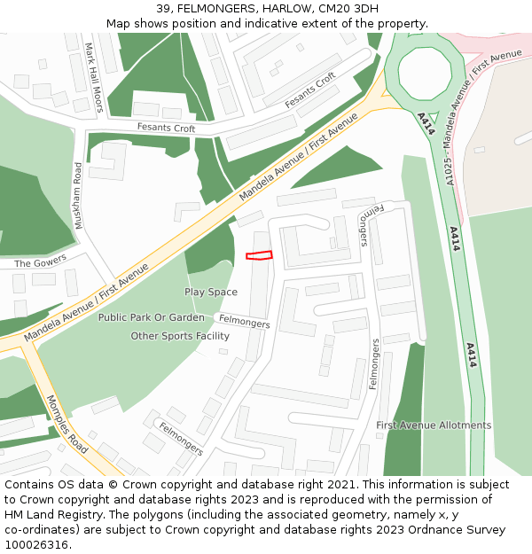 39, FELMONGERS, HARLOW, CM20 3DH: Location map and indicative extent of plot