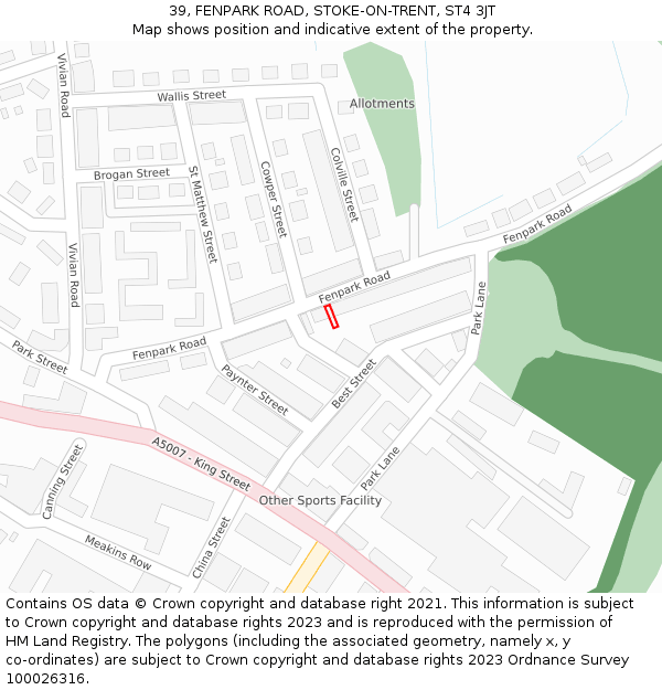 39, FENPARK ROAD, STOKE-ON-TRENT, ST4 3JT: Location map and indicative extent of plot