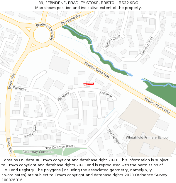 39, FERNDENE, BRADLEY STOKE, BRISTOL, BS32 9DG: Location map and indicative extent of plot