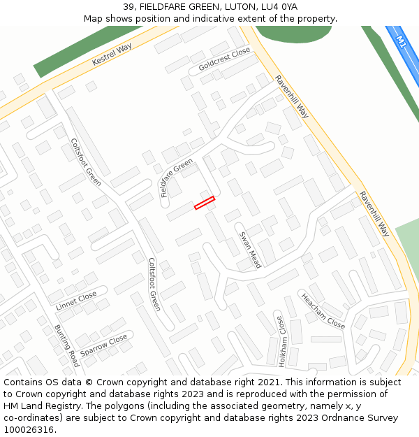 39, FIELDFARE GREEN, LUTON, LU4 0YA: Location map and indicative extent of plot