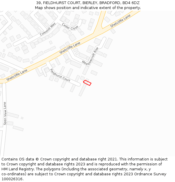 39, FIELDHURST COURT, BIERLEY, BRADFORD, BD4 6DZ: Location map and indicative extent of plot