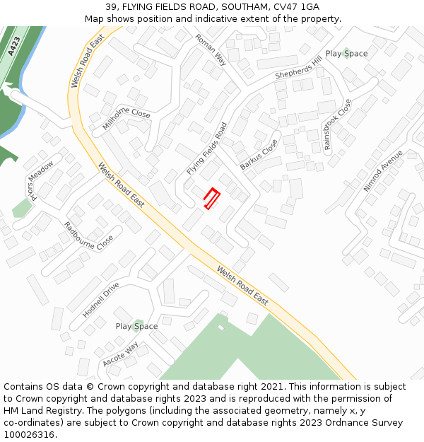 39, FLYING FIELDS ROAD, SOUTHAM, CV47 1GA: Location map and indicative extent of plot