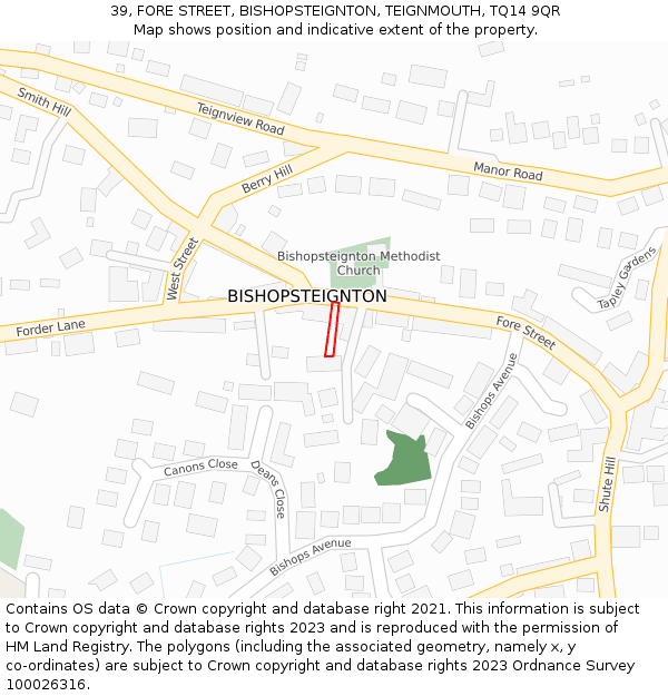 39, FORE STREET, BISHOPSTEIGNTON, TEIGNMOUTH, TQ14 9QR: Location map and indicative extent of plot