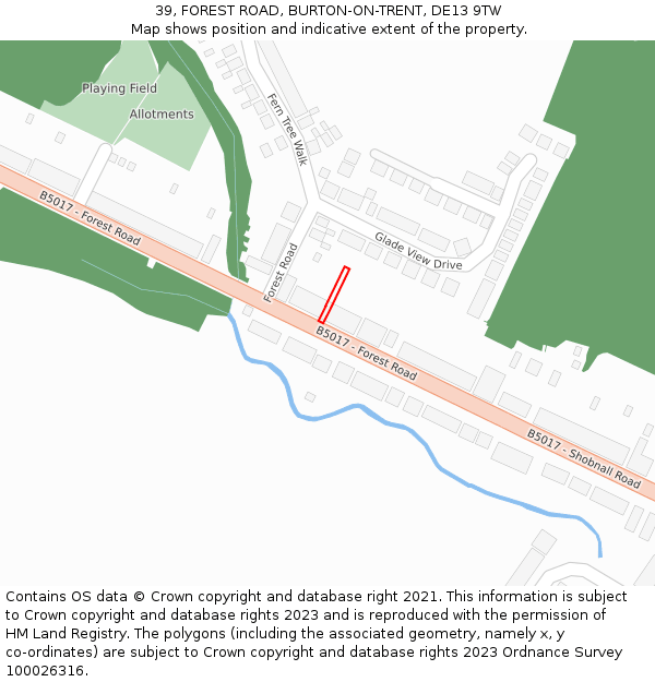 39, FOREST ROAD, BURTON-ON-TRENT, DE13 9TW: Location map and indicative extent of plot