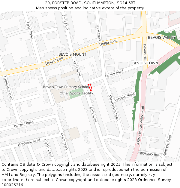 39, FORSTER ROAD, SOUTHAMPTON, SO14 6RT: Location map and indicative extent of plot
