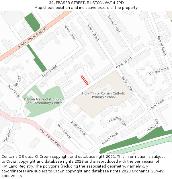 39, FRASER STREET, BILSTON, WV14 7PD: Location map and indicative extent of plot