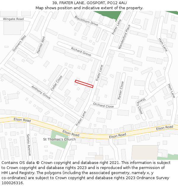 39, FRATER LANE, GOSPORT, PO12 4AU: Location map and indicative extent of plot