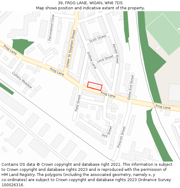 39, FROG LANE, WIGAN, WN6 7DS: Location map and indicative extent of plot