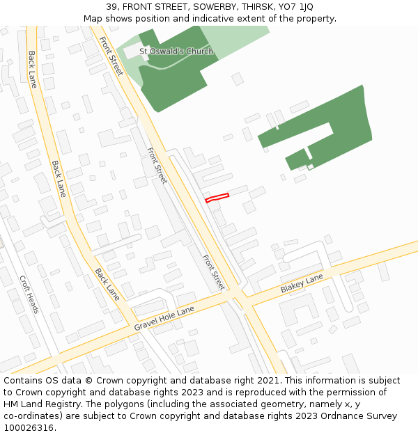 39, FRONT STREET, SOWERBY, THIRSK, YO7 1JQ: Location map and indicative extent of plot