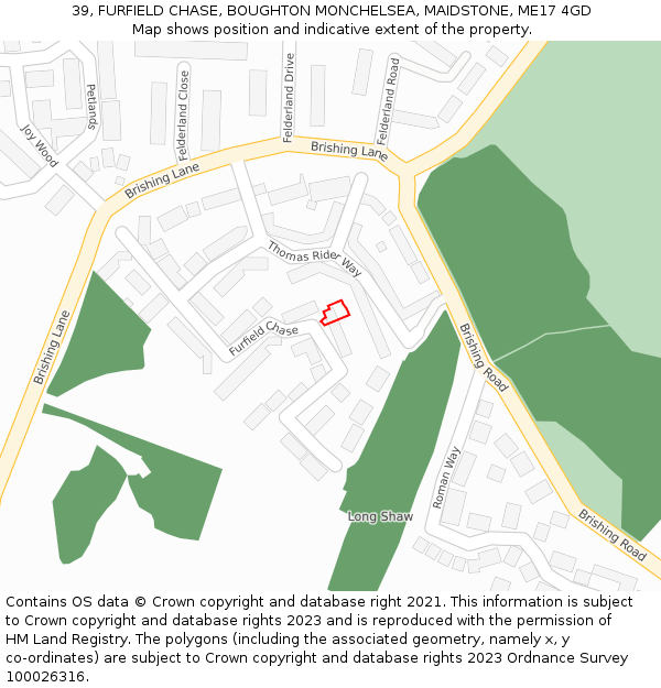 39, FURFIELD CHASE, BOUGHTON MONCHELSEA, MAIDSTONE, ME17 4GD: Location map and indicative extent of plot