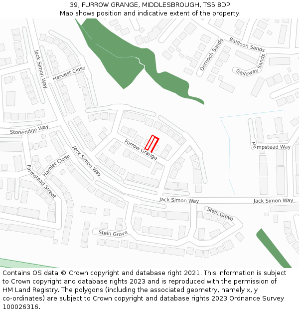 39, FURROW GRANGE, MIDDLESBROUGH, TS5 8DP: Location map and indicative extent of plot