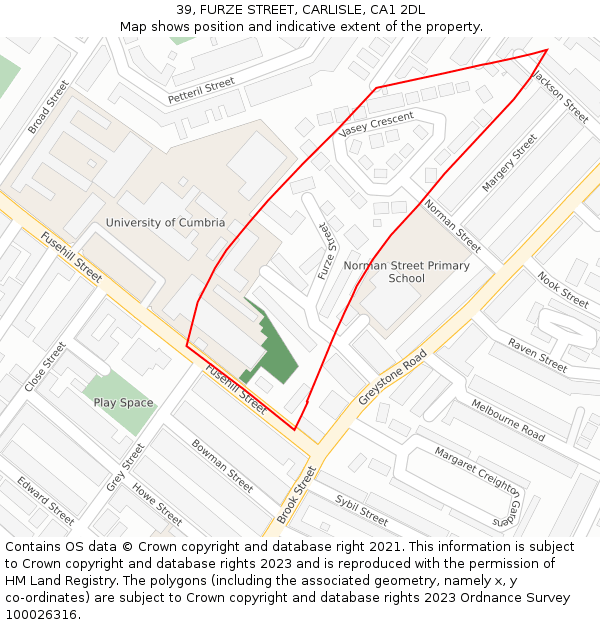 39, FURZE STREET, CARLISLE, CA1 2DL: Location map and indicative extent of plot