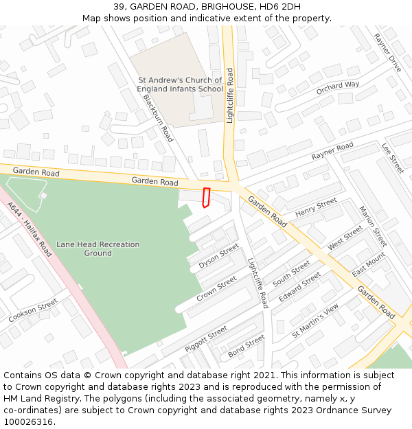 39, GARDEN ROAD, BRIGHOUSE, HD6 2DH: Location map and indicative extent of plot
