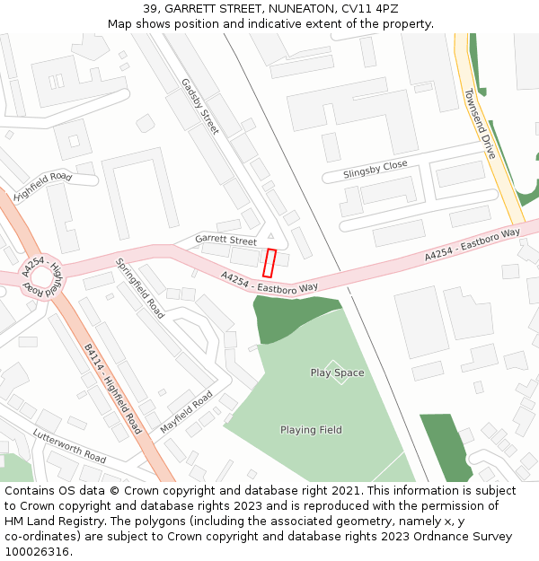 39, GARRETT STREET, NUNEATON, CV11 4PZ: Location map and indicative extent of plot