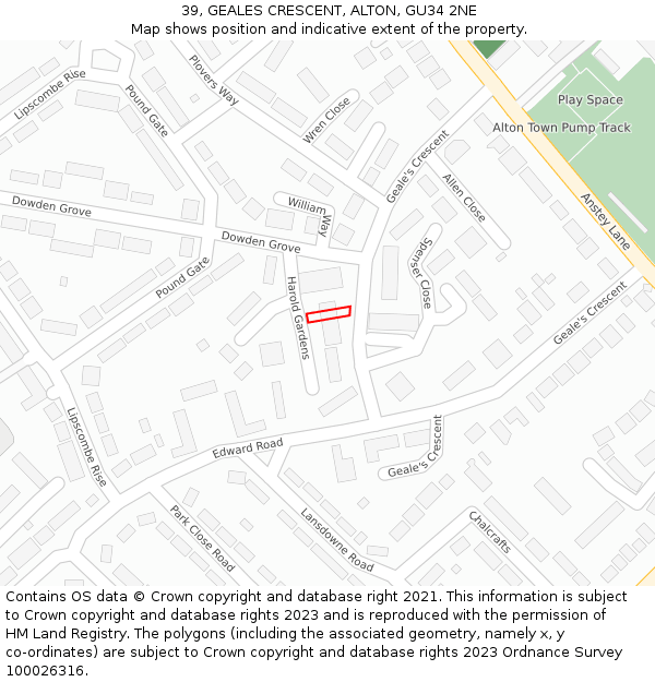 39, GEALES CRESCENT, ALTON, GU34 2NE: Location map and indicative extent of plot