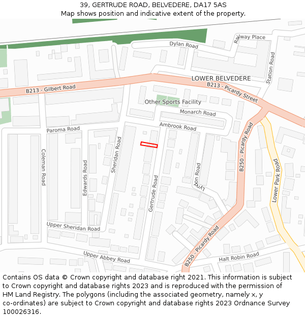 39, GERTRUDE ROAD, BELVEDERE, DA17 5AS: Location map and indicative extent of plot