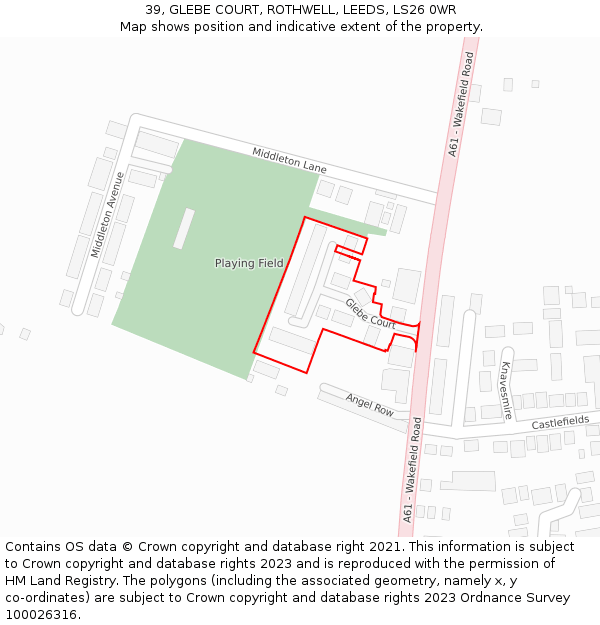 39, GLEBE COURT, ROTHWELL, LEEDS, LS26 0WR: Location map and indicative extent of plot
