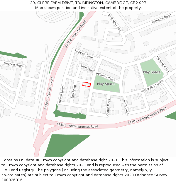 39, GLEBE FARM DRIVE, TRUMPINGTON, CAMBRIDGE, CB2 9PB: Location map and indicative extent of plot