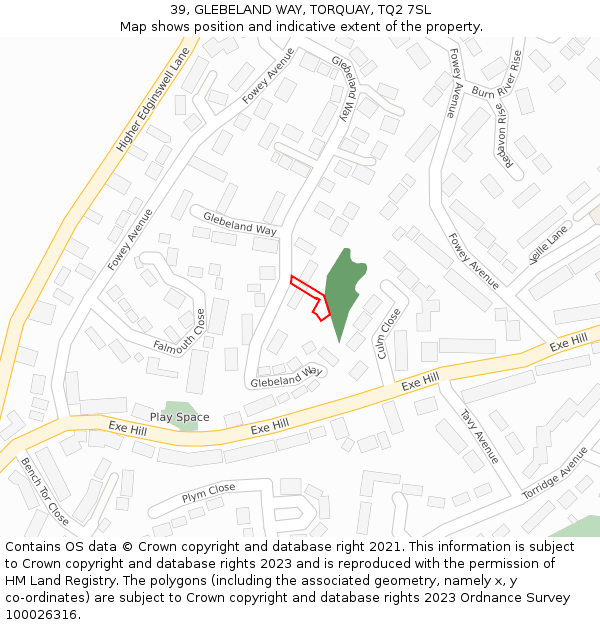 39, GLEBELAND WAY, TORQUAY, TQ2 7SL: Location map and indicative extent of plot
