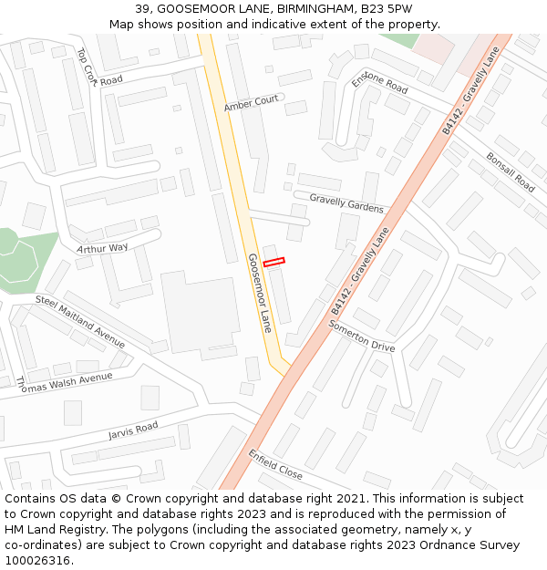 39, GOOSEMOOR LANE, BIRMINGHAM, B23 5PW: Location map and indicative extent of plot