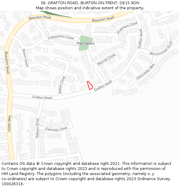 39, GRAFTON ROAD, BURTON-ON-TRENT, DE15 9DN: Location map and indicative extent of plot