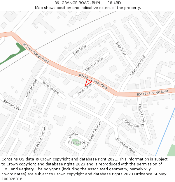 39, GRANGE ROAD, RHYL, LL18 4RD: Location map and indicative extent of plot