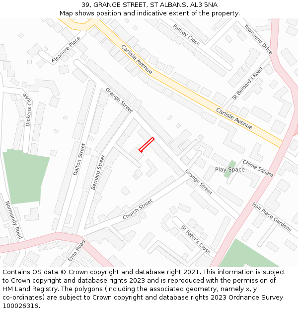 39, GRANGE STREET, ST ALBANS, AL3 5NA: Location map and indicative extent of plot