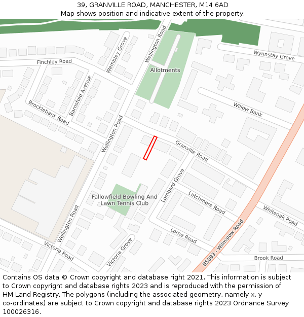 39, GRANVILLE ROAD, MANCHESTER, M14 6AD: Location map and indicative extent of plot