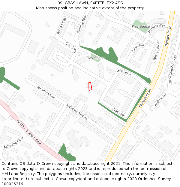 39, GRAS LAWN, EXETER, EX2 4SS: Location map and indicative extent of plot