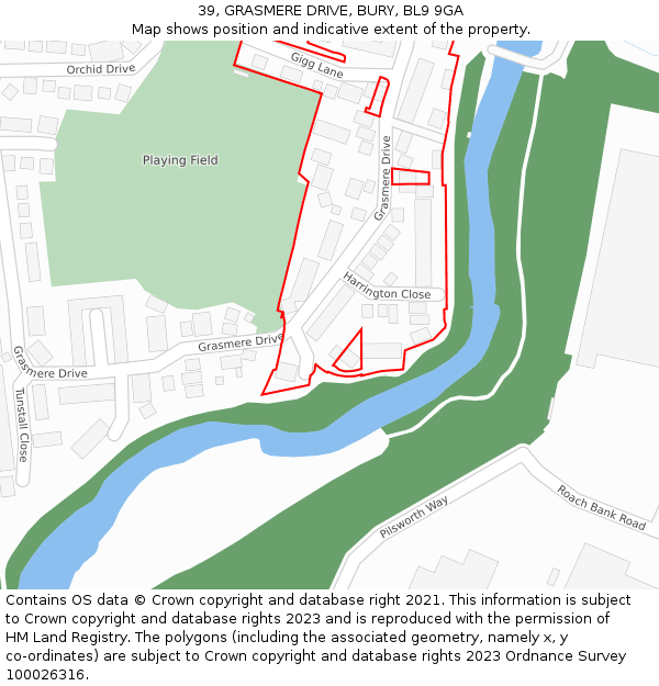 39, GRASMERE DRIVE, BURY, BL9 9GA: Location map and indicative extent of plot